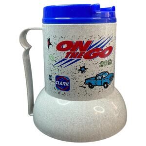 Road Warrior CLARK Gas Station Reusable Travel Mug Wide Base Non-Slip Blue 90s